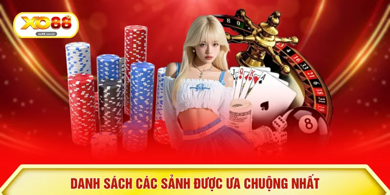 Danh sách các sảnh được ưa chuộng nhất